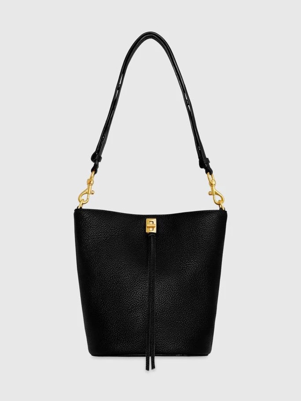 Rebecca Minkoff Black Leather Bucket Bag with Gold Hardware